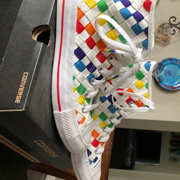 Converse Shoes - Rainbow and white knitted high top converse